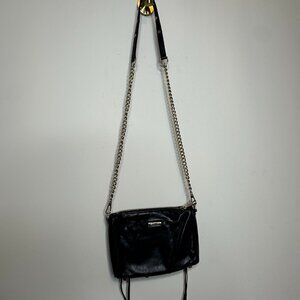 REBECCA MINKOFF Mini 5 Zip Black Leather Crossbody Bag Gold Chain Strap Hardware